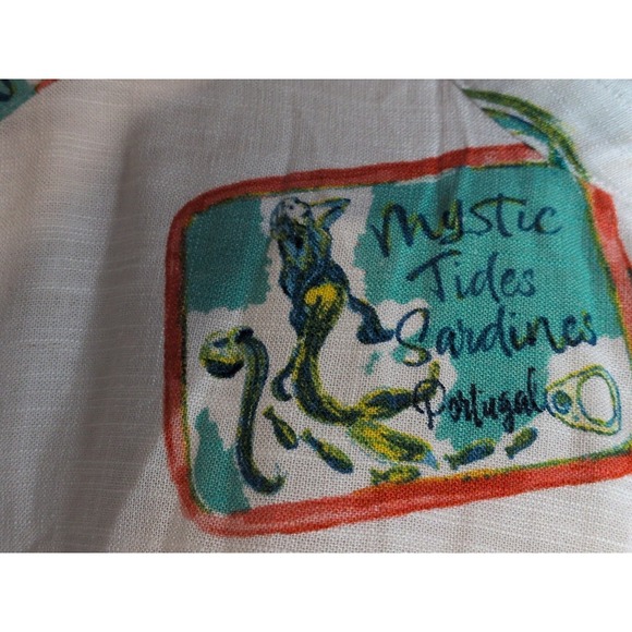 Jane + Delancey Canned Sardine Print Women's Button Up Shirt Blend Linen Size M - Picture 6 of 12